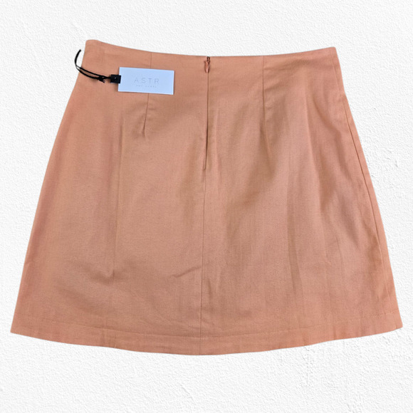 ASTR the Label Papaya Monet Mini Skirt Peach Cotton Blend Slit Front Size Large - Picture 8 of 9